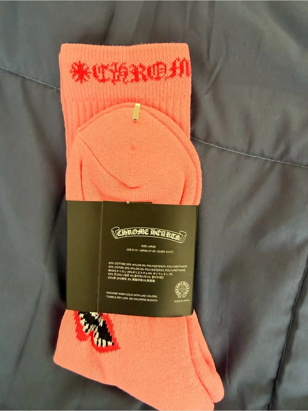 Chrome Hearts Coral Pink Crew Socks with Lip Motif